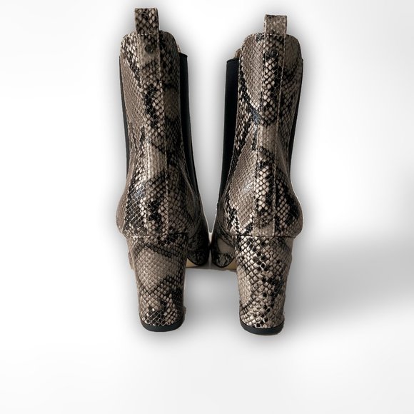 NEW! French Connection Vegan Leather Penny Chelsea Block Heel Boots Snake - Picture 8 of 16